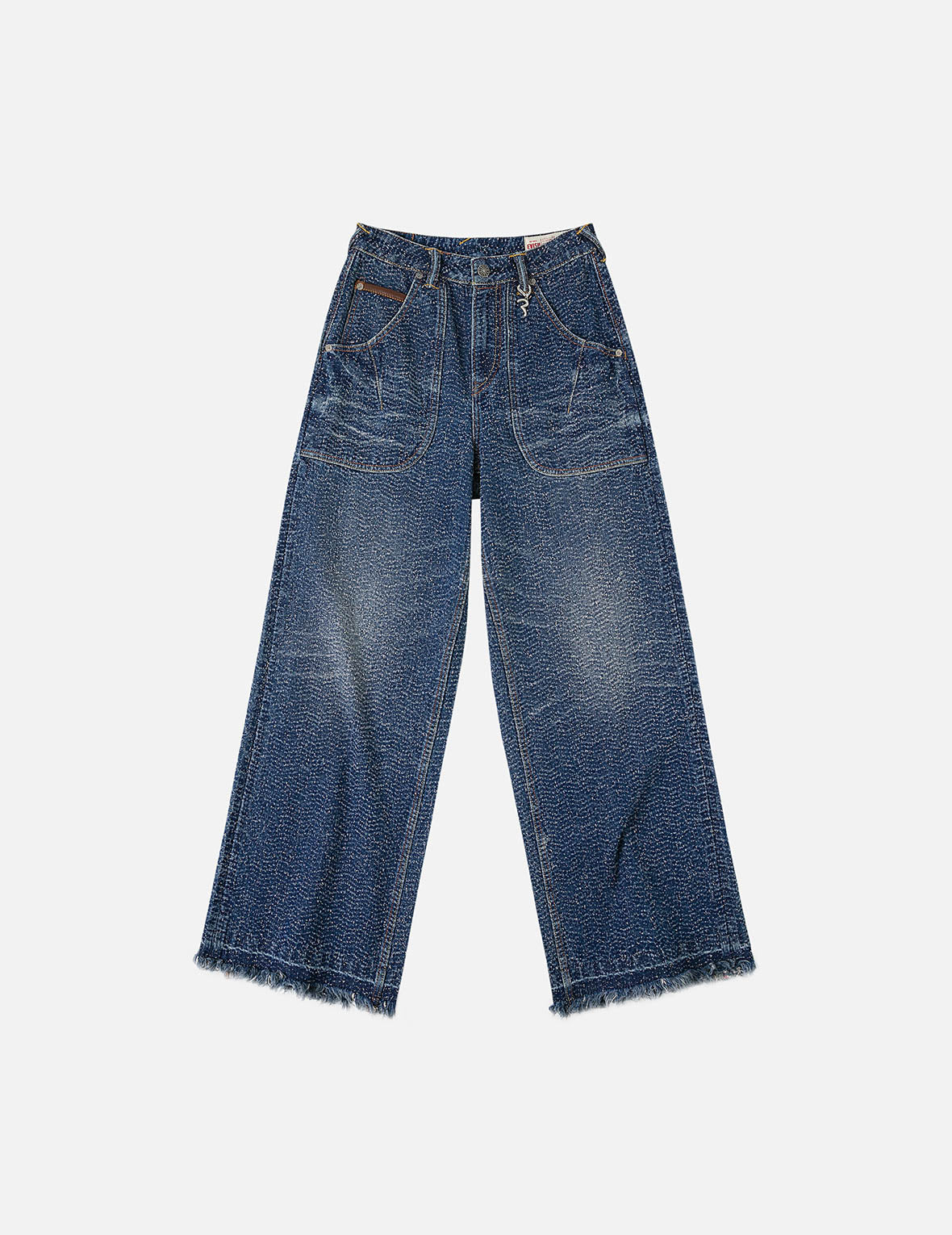 Washed and Distressed Straight Fit Denim
